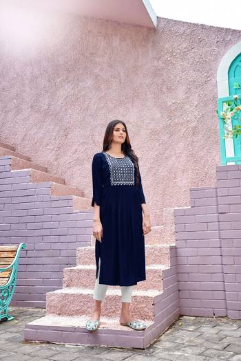 Garb This Good Looking Readymade Kurti In Fine Color. Its Kurti Are Heavy Rayon Fabricated Beautified With Fancy Designer Embroidery Work. It Is Light In Weight And Easy To Carry All Day Long. 