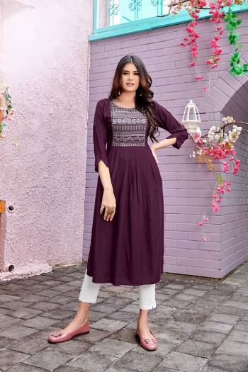 Garb This Good Looking Readymade Kurti In Fine Color. Its Kurti Are Heavy Rayon Fabricated Beautified With Fancy Designer Embroidery Work. It Is Light In Weight And Easy To Carry All Day Long. 