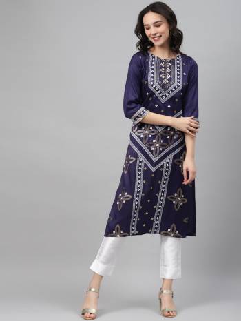 Attrective Looking This Readymade Long Kurti With Bottom In Fine Color. This Kurti And Pant Are Fabricated On Poly Silk Beautified With Designer Foil Printed. It Is Light In Weight And Easy To Carry All Day Long. 