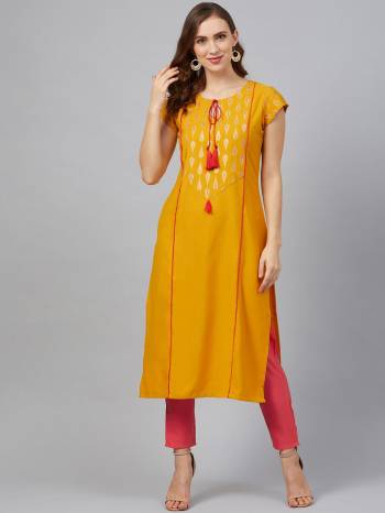 Attrective Looking This Readymade Long Kurti With Bottom In Fine Color. This Kurti And Pant Are Fabricated On Rayon Beautified With Designer Foil Printed. It Is Light In Weight And Easy To Carry All Day Long. 