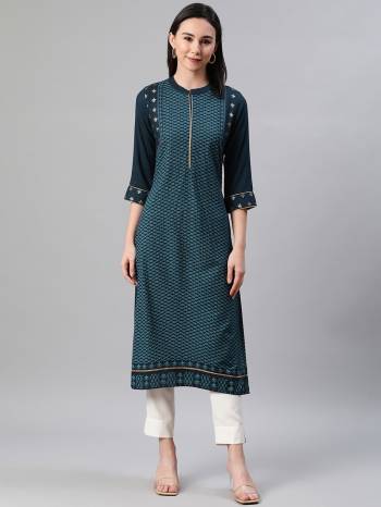 Attrective Looking This Readymade Long Kurti With Bottom In Fine Color. This Kurti And Pant Are Fabricated On Rayon Beautified With Designer Foil Printed. It Is Light In Weight And Easy To Carry All Day Long. 