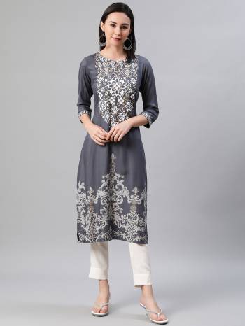 Attrective Looking This Readymade Long Kurti With Bottom In Fine Color. This Kurti And Pant Are Fabricated On Rayon Beautified With Designer Foil Printed. It Is Light In Weight And Easy To Carry All Day Long. 