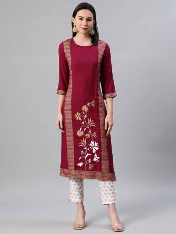 Attrective Looking This Readymade Long Kurti With Bottom In Fine Color. This Kurti And Pant Are Fabricated On Rayon Beautified With Designer Foil Printed. It Is Light In Weight And Easy To Carry All Day Long. 
