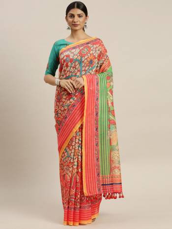 Garb This Partywear Designer Fine Colour Saree Paired With Contrasted Blouse.This Saree And Blouse Are Linen Fabric With Heavy Designer Printed. Buy This Pretty Saree Now.