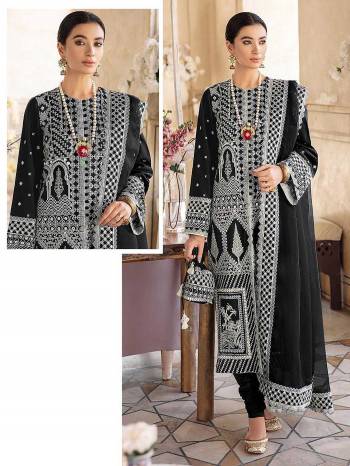 Look Attrctive This Designer Pakistani Suit In Dark Color.Its Pretty Heavy Designer Embroidery Work Top Is Faux Georgette Based Paired With Santoon Bottom And Net Fabricated Dupatta Which Gives An Attractive To The Suit.