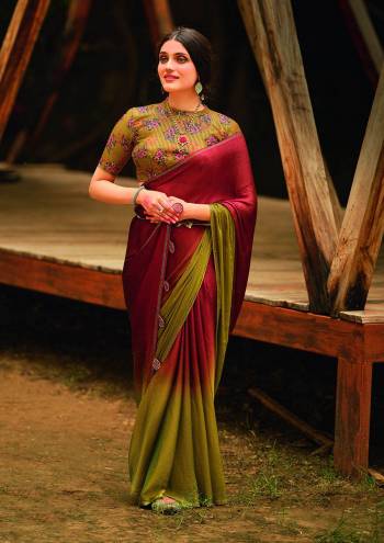 Designer This Partywear Fine Color Saree Paired With Contrasted Blouse.This Saree And Blouse Are Velvet Chiffon Fabric With Heavy Designer Pedding With Printed Blouse. Buy This Pretty Saree Now.