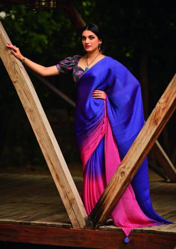 Designer This Partywear Fine Color Saree Paired With Contrasted Blouse.This Saree And Blouse Are Velvet Chiffon Fabric With Heavy Designer Pedding With Printed Blouse. Buy This Pretty Saree Now.