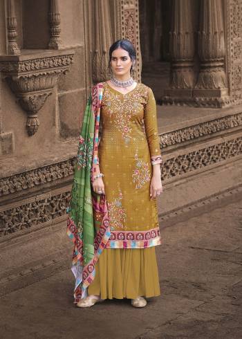 Looking This Designer Suits In Lovely Color.?Its Pretty Designer Digital Printed With Embroidery Work Top Is Pashmina Silk Based Paired Bottom Pashmina Silk With Acrylic Pashmina Fabricated Dupatta. Which Gives An Attractive To The Dress.