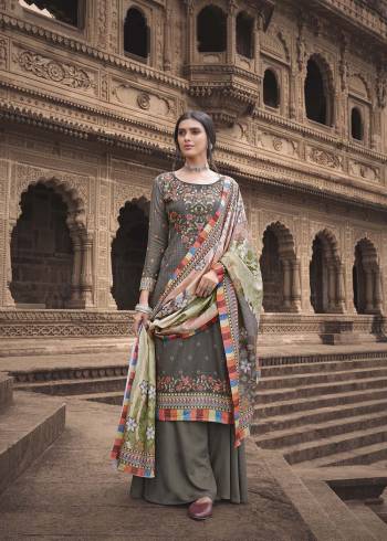 Looking This Designer Suits In Lovely Color.?Its Pretty Designer Digital Printed With Embroidery Work Top Is Pashmina Silk Based Paired Bottom Pashmina Silk With Acrylic Pashmina Fabricated Dupatta. Which Gives An Attractive To The Dress.