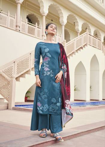 Attrective This Designer Suits In Lovely Color.?Its Pretty Designer Digital Printed With Hand Work Top Is Pashmina Silk Based Paired Bottom Pashmina Silk With Velvet Fabricated Dupatta Which Gives An Attractive To The Dress.Buy Now.