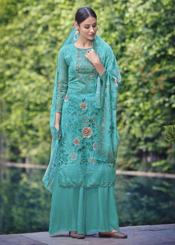 Garb This Designer Sharara Suits In Lovely Color.?Its Pretty Designer Digital Printed,Embroidery Work Top Is Georgette Based Paired Bottom And Inner Dull Santoon With Georgette Fabricated Dupatta. Which Gives An Attractive To The Dress.