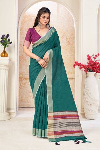 Looking This Tassle Saree Paired With Blouse.This Saree And Blouse Are Linen Based Fabric With Wevon Jari Designer. Buy This Pretty Saree Now.