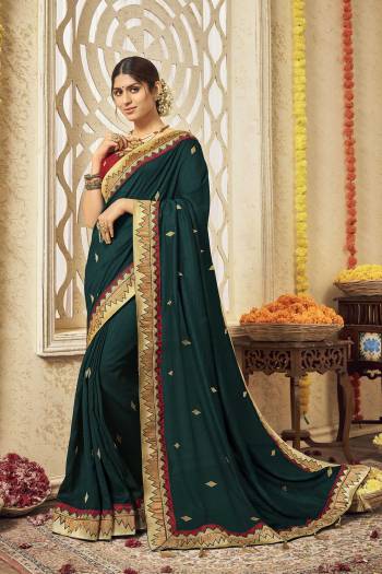 Stylist This Partywear Designer Fine Colour Saree Paired With Contrasted Blouse.This Saree Are Vichitra Silk And Blouse Are Phantom Silk Fabric With Heavy Jacquad Border With Jari,Resham Embroidery Work Blouse. Buy This Pretty Saree Now.