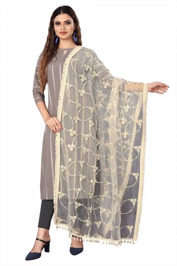 Enhance The Look Of Your Gown, Lehenga Or Even Kurti With This Pretty Cotton White Thread With Gold Sequance Embroidered Work Net Fabricated Dupatta. You Can Pair This Up Same Or Contrasting Colored Attire. Buy Now.