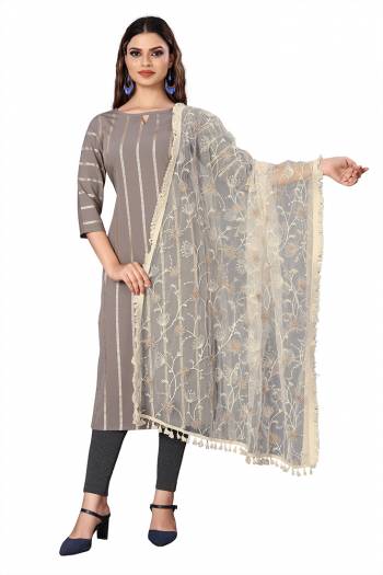 Enhance The Look Of Your Gown, Lehenga Or Even Kurti With This Pretty Cotton White Thread With Gold Jari And Sequance Embroidered Work Net Fabricated Dupatta. You Can Pair This Up Same Or Contrasting Colored Attire. Buy Now.