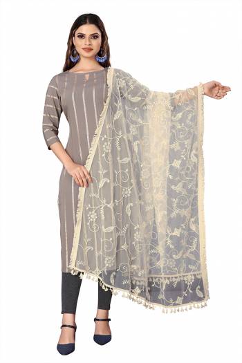 Enhance The Look Of Your Gown, Lehenga Or Even Kurti With This Pretty Cotton White Thread With Gold Sequance Embroidered Work Net Fabricated Dupatta. You Can Pair This Up Same Or Contrasting Colored Attire. Buy Now.