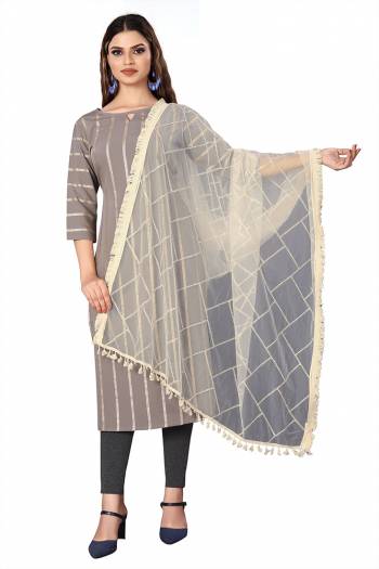 Enhance The Look Of Your Gown, Lehenga Or Even Kurti With This Pretty Cotton White Thread With Gold Sequance Embroidered Work Net Fabricated Dupatta. You Can Pair This Up Same Or Contrasting Colored Attire. Buy Now.