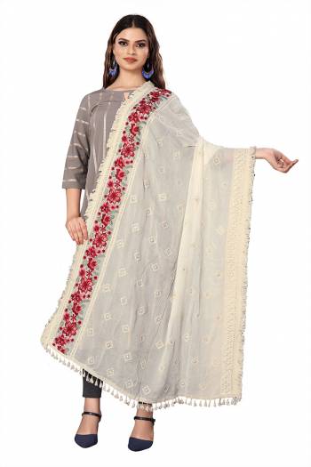 Enhance The Look Of Your Gown, Lehenga Or Even Kurti With This Pretty Cotton White Thread With Gold Sequance Embroidered Work Viscose Georgette Fabricated Dupatta. You Can Pair This Up Same Or Contrasting Colored Attire. Buy Now.