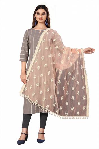 Enhance The Look Of Your Gown, Lehenga Or Even Kurti With This Pretty Cotton White Thread With Gold Sequance Embroidered Work Net Fabricated Dupatta. You Can Pair This Up Same Or Contrasting Colored Attire. Buy Now.