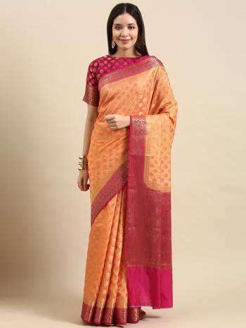 Looking This Traditional Partywear Saree Are Fine Saree Paired With Blouse.This Saree And Blouse Are Silk Fabric With Designer Weaving Jacquard Work. Buy This Pretty Saree Now.