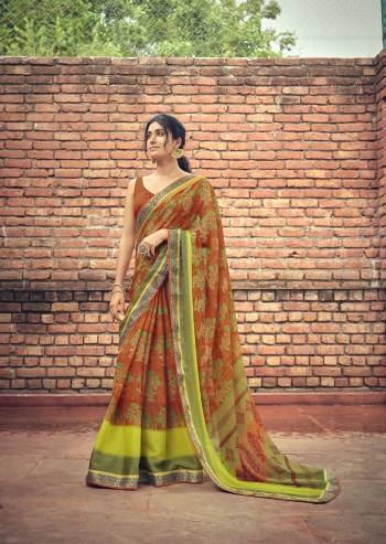 Attrective Look Pretty In This Beautifull Partywear Saree In Lovely Color Paired With Blouse. This Saree And Blouse Are Fabricated On Viscose Brosso With Designer Brasso Printed With Lace Border. Buy This Saree Now