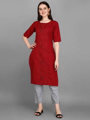 Garb This Good Looking Readymade Kurti In Fine Color. Its Kurti Are Cotton Slub Fabricated Beautified With Fancy Designer Embroidey Work. It Is Light In Weight And Easy To Carry All Day Long. 