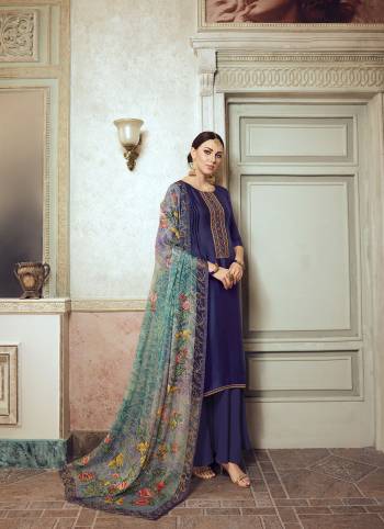 Looking This Designer Plazzo Suits In Lovely Color.?Its Pretty Designer Multy Embroidery Work Top Is Satin Georgette Based Paired Bottom Santoon With Brasso Fabricated Digital Printed With Mukesh Work Dupatta.Which Gives An Attractive To The Dress.Buy Now.