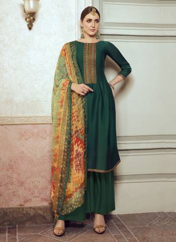 Looking This Designer Plazzo Suits In Lovely Color.?Its Pretty Designer Multy Embroidery Work Top Is Satin Georgette Based Paired Bottom Santoon With Brasso Fabricated Digital Printed With Mukesh Work Dupatta.Which Gives An Attractive To The Dress.Buy Now.