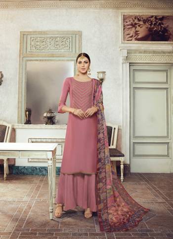 Looking This Designer Plazzo Suits In Lovely Color.?Its Pretty Designer Multy Embroidery Work Top Is Satin Georgette Based Paired Bottom Santoon With Brasso Fabricated Digital Printed With Mukesh Work Dupatta.Which Gives An Attractive To The Dress.Buy Now.