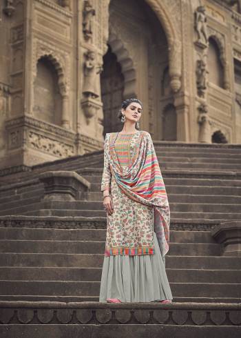 Garb This Designer Plazzo Suits In Lovely Color.?Its Pretty Designer Digital Printed With Hand Work Top Is Pashmina Silk Based Paired Bottom Pashmina Silk With Acrylic Pashmina Fabricated Digital Printed Dupatta.Which Gives An Attractive To The Dress.Buy Now.