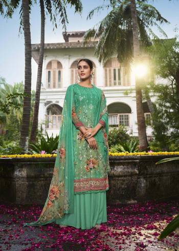 Attrective This Designer Sharara Suits In Lovely Color.?Its Pretty Designer Digital Printed With Embroidery Work Top Is Georgette Based Paired Bottom Santoon With Georgette Fabricated Dupatta. Which Gives An Attractive To The Dress.Buy Now.