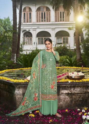 Attrective This Designer Sharara Suits In Lovely Color.?Its Pretty Designer Digital Printed With Embroidery Work Top Is Georgette Based Paired Bottom Santoon With Georgette Fabricated Dupatta. Which Gives An Attractive To The Dress.Buy Now.