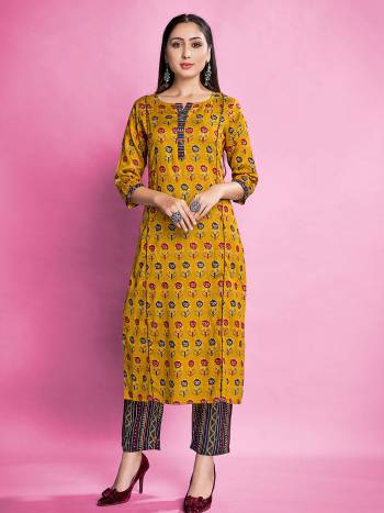 Greb This Readymade Kurti With Pant In Fine Color.This Kurti And Pant Are Rayon Fabricated Beautified With Foil Printed Designer. It Is Light In Weight And Easy To Carry All Day Long. 