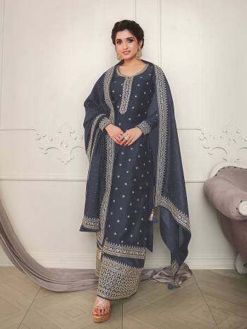 Attrective This Designer Plazzo Suit In Lovely Dark Color.Its Pretty Heavy Designer Embroidery Work Top Is Silk Georgette Based Paired With Silk Georgette Bottom And Silk Georgette Fabricated Dupatta Which Gives An Attractive To The Suit.Buy Now.