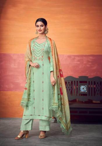 Garb This Designer Suits In Lovely Color.?Its Pretty Designer Embroidery Work Top Is Maslin Based Paired Bottom Viscose Santoon With Maslin Fabricated Digital Printed With Work Lace Dupatta.Which Gives An Attractive To The Dress.Buy Now.