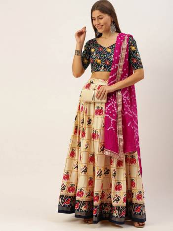 Garb This Partywear Heavy Designer Lehenga Choli And Dupatta In Fine Color. This Lahenga Choli Are Cotton And Dupatta Are Bandhej Silk Fabricated On Beautified With Attractive Bandhej With Foil Printed.Buy Now. 