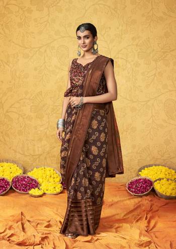 Attrective Look Pretty In This Beautifull  Fastival Saree In Lovely Color Paired With Blouse. This Saree And Blouse Are Fabricated On Cotton Satin With Designer Wevon Satin Patta Border With Floral Printed. Buy This Saree Now.