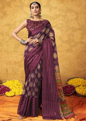 Attrective Look Pretty In This Beautifull  Fastival Saree In Lovely Color Paired With Blouse. This Saree And Blouse Are Fabricated On Cotton Satin With Designer Wevon Satin Patta Border With Floral Printed. Buy This Saree Now.