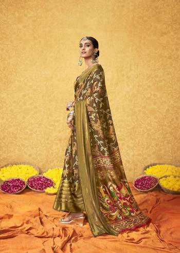 Attrective Look Pretty In This Beautifull  Fastival Saree In Lovely Color Paired With Blouse. This Saree And Blouse Are Fabricated On Cotton Satin With Designer Wevon Satin Patta Border With Floral Printed. Buy This Saree Now.