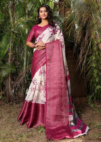 Designer This Wedding Partywear Fine Color Saree Paired With Blouse.This Saree And Blouse Are Soft Cotton Fabric With Heavy Designer Wevon Border With Digital Printed. Buy This Pretty Saree Now.