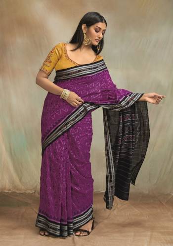 Looking This Traditional Saree Are Fine Saree Paired With Contrasted Blouse.This Saree Are Mul Mul Cotton And Blouse Are Silk Blend Fabric With Designer Ikkat Printed. Buy This Pretty Saree Now.