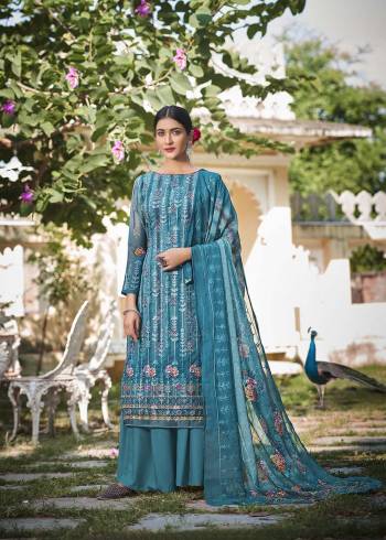 Looking This Designer Plazzo Suits In Lovely Color.?Its Pretty Designer Digital Printed With Embroidery Work Top Is Georgette Based Paired Bottom Santoon With Georgette Fabricated Dupatta Which Gives An Attractive To The Dress.