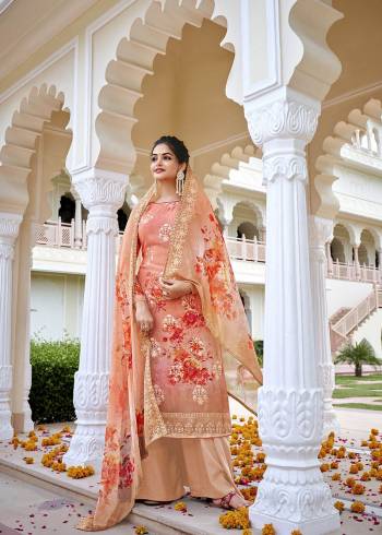 Garb This Sharara Designer Long Length Suit In Lovely Color.Its Pretty Designer Digital Printed With Embroidery Work Top Is Georgette Based Paired With Dull Santoon Bottom And Georgette Fabricated Dupatta Which Gives An Attractive To The Suit.