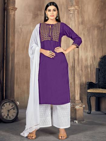 Stylist This Readymade Long Kurti Plazzo Suits In Fine Color.Its Kurti And Bottom Are Rayon And Dupatta Are Chiffon Fabricated Beautified With Designer Embroidery Work. It Is Light In Weight And Easy To Carry All Day Long. Buy Now.