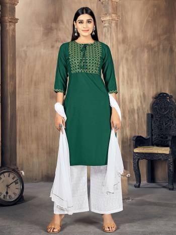 Stylist This Readymade Long Kurti Plazzo Suits In Fine Color.Its Kurti And Bottom Are Rayon And Dupatta Are Chiffon Fabricated Beautified With Designer Embroidery Work. It Is Light In Weight And Easy To Carry All Day Long. Buy Now.