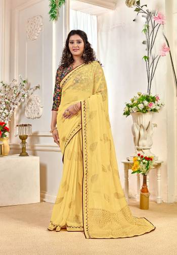 Designer This Partywear Fine Color Saree Paired With Blouse.This Saree Are Chiffon And Blouse Are Digital Kota Fabric With Designer Foil Printed With Digital Printed Blouse. Buy This Pretty Saree Now.