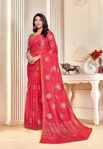 Designer This Partywear Fine Color Saree Paired With Blouse.This Saree Are Chiffon And Blouse Are Digital Kota Fabric With Designer Foil Printed With Digital Printed Blouse. Buy This Pretty Saree Now.