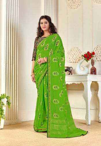 Designer This Partywear Fine Color Saree Paired With Blouse.This Saree Are Chiffon And Blouse Are Digital Kota Fabric With Designer Foil Printed With Digital Printed Blouse. Buy This Pretty Saree Now.