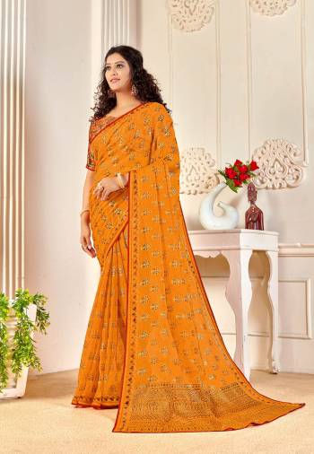 Designer This Partywear Fine Color Saree Paired With Blouse.This Saree Are Chiffon And Blouse Are Digital Kota Fabric With Designer Foil Printed With Digital Printed Blouse. Buy This Pretty Saree Now.