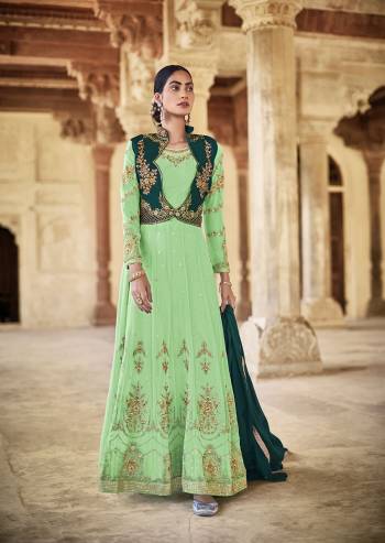 Attrective This Designer Suits In Lovely Color.?Its Pretty Designer Heavy Embroidery Work Top Is Faux Georgette Based Paired Bottom Dull Santoon With Naznin Fabricated Dupatta Which Gives An Attractive To The Dress.Buy Now.